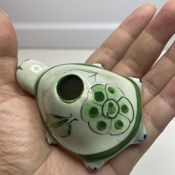 Vintage Green TONALA Pottery Turtle Artist Signed Incense Burner - Picture 6 of 9